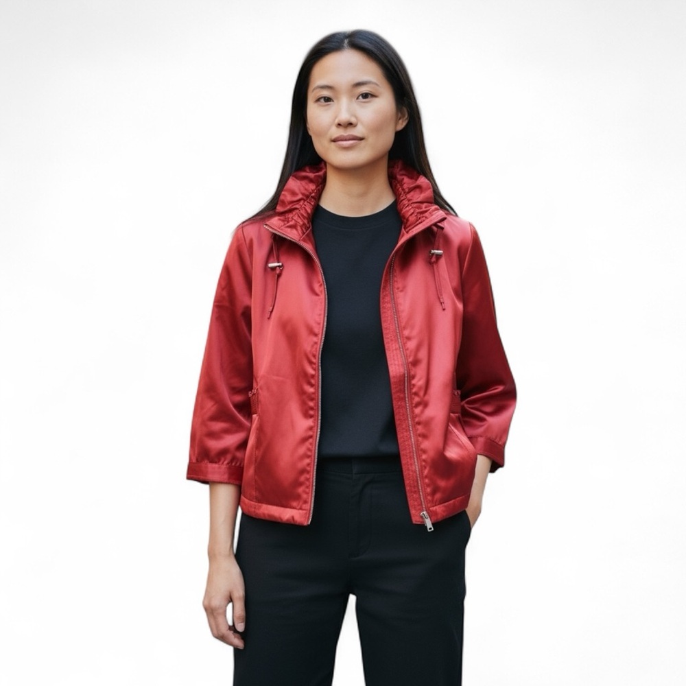 Elle Women's Red Satin Cropped Jacket Large
